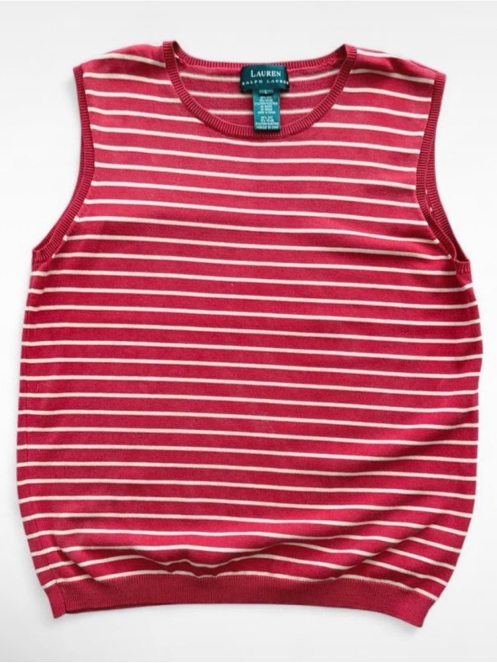 Ralph Lauren Red and White Striped Sleeveless Knit Tank